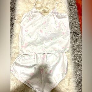 White & Pink Floral Print Pajama Set